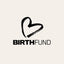 A black brushstroke heart sits above the bold “BIRTH” and thin “FUND” text on a light beige background for the Donate to Birthfund campaign by PURE MAMA Skincare USA.